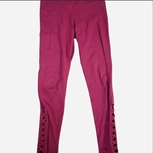 Yogalicious Bright Pink Active Fuschia Lace Up Detail Yoga Pants Leggings